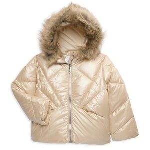 Sam Edelman Metallic Pink Puffer Jacket with Faux Fur Hood 4T